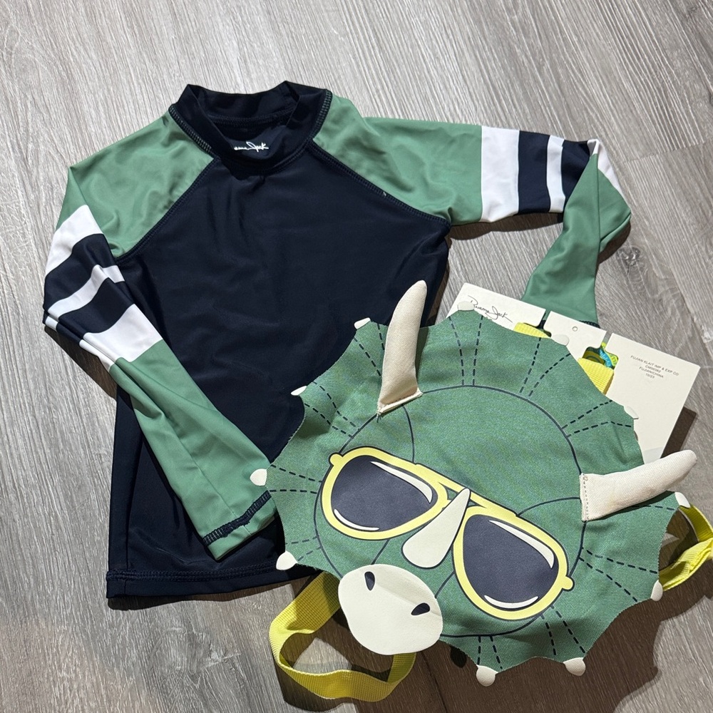 Kids Dinosaur Rashguard in Green and Navy